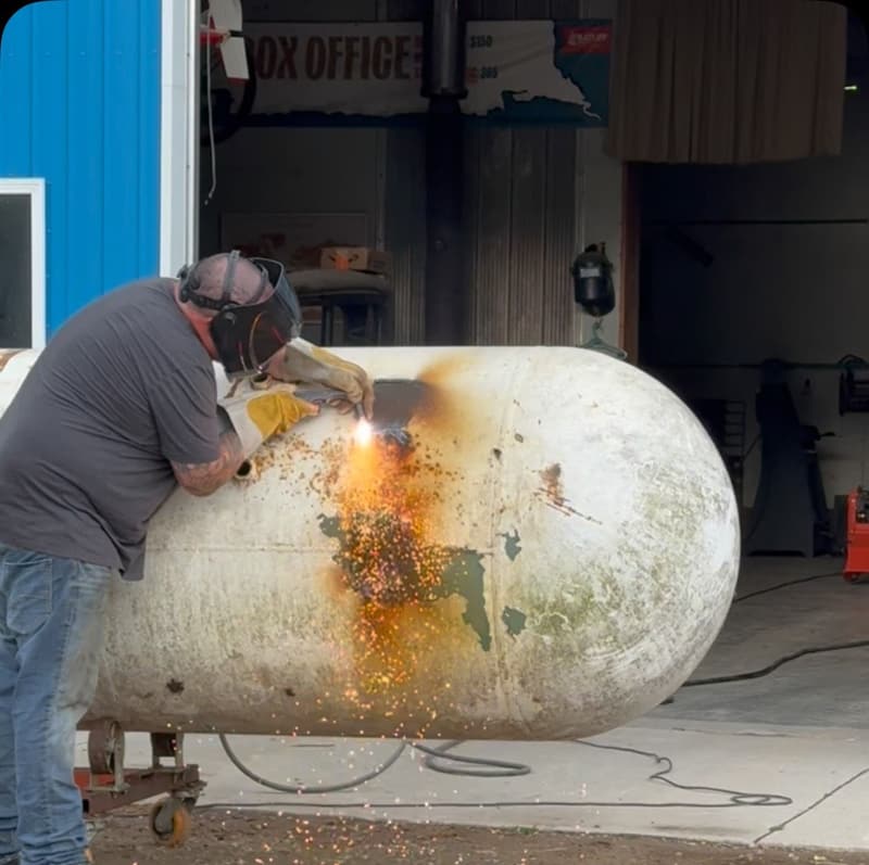 Plasma gouging a tank in the shop