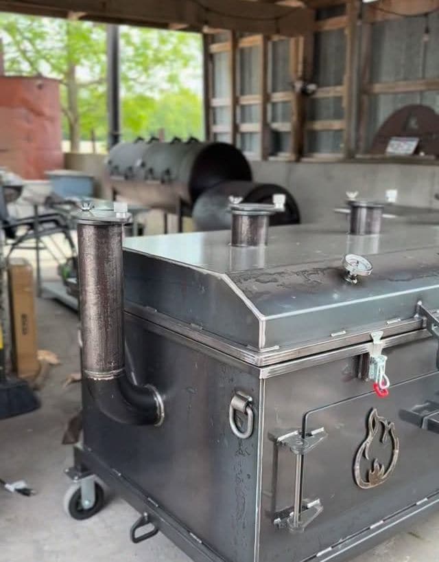 Direct-heat pit delivered to the Holy Smokes BBQ pit room in Shakespeare, Ontario