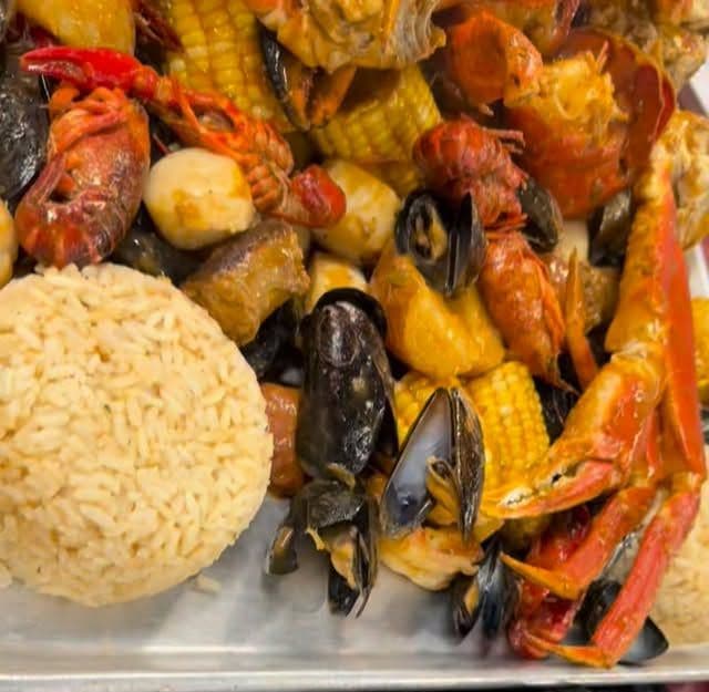 Seafood boil cooked by Chris's County Barbecue